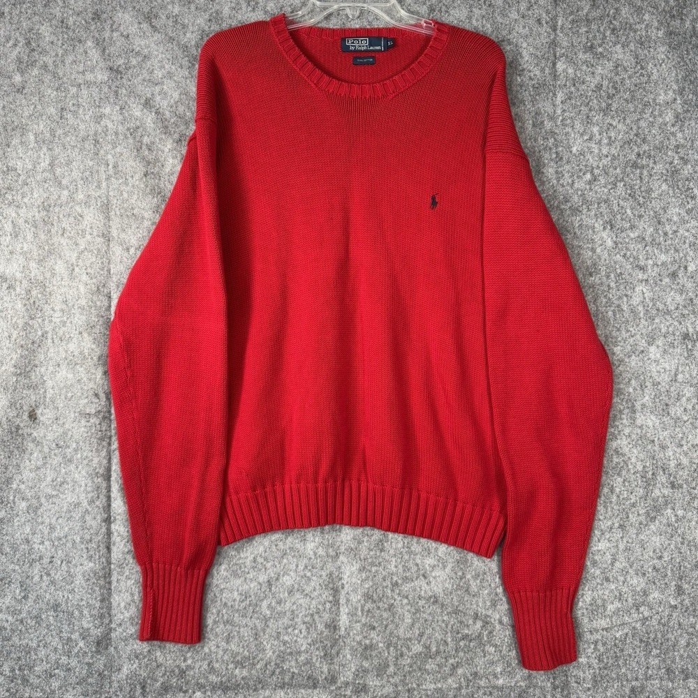 Vtg Polo Ralph Lauren Sweater Mens XL Red Chunky Knit Preppy Old Money Classic